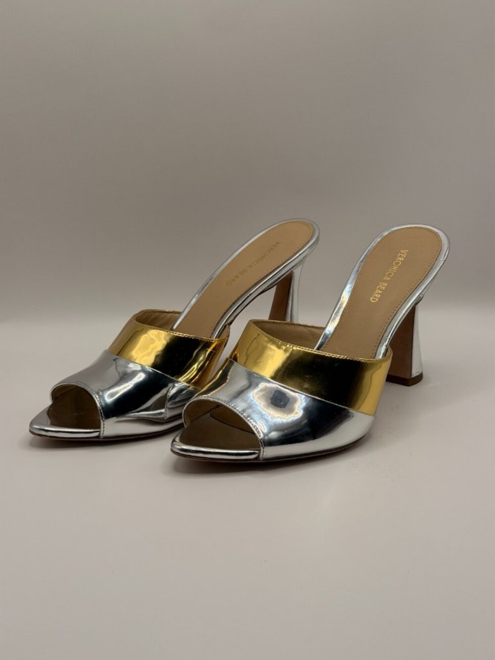 Veronica Beard Womens Thora Metallic Mule High Heel Sandal Sz 7.5